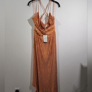 En Saison Orange Maxi Pleated Dress